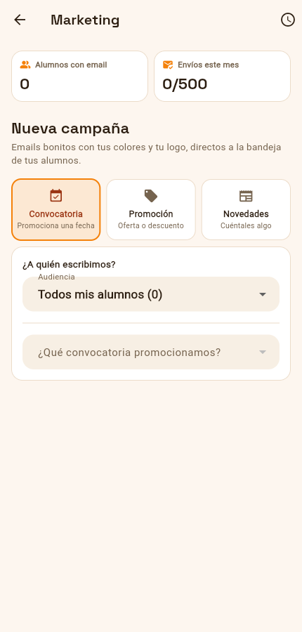 Pantalla real de la app: plantilla de campaña Convocatoria