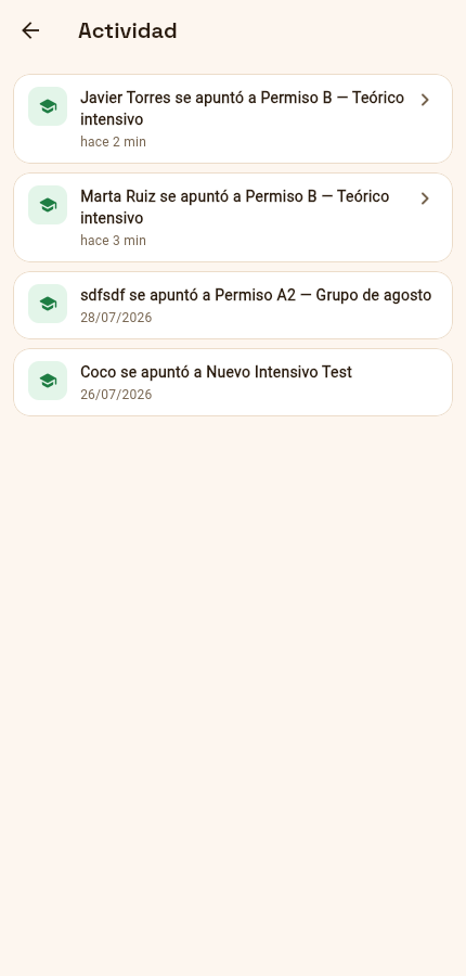 Pantalla real de la app: detalle de la actividad reciente